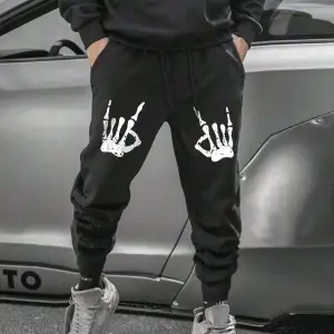 Halloween Skeleton Hand Print Drawstring Waist Eşofman Altı