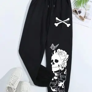Halloween Skull Print Drawstring Waist 4 Mevsim Eşofman