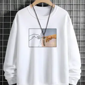 Hands Renkli Oversize Bisiklet Yaka Pamuklu Sweatshirt Beyaz