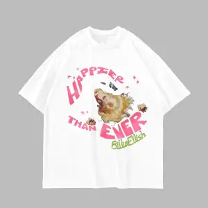 Happier Than Ever Baskılı Oversize Unisex Beyaz