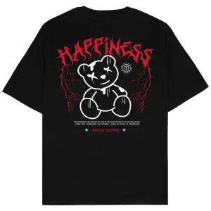 Happines Teddy Siyah Oversize Unisex T-shirt