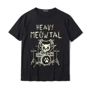 Happy Meowtal - Batterist Metal Cat Siyah Tshirt Arsbatteristcat