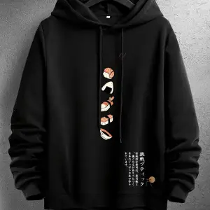 Harajuka Sokakt Manfinity Hypemode Erkekler Japon Mektup ve Suşi Baskı Siyah