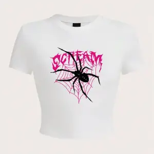 Harajuku kadın kırpma üst Scream örümcekler örümcek ağları baskı Tee gömlek rahat o-boyun yum