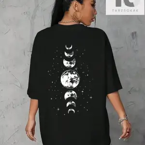 Harf Grafikli Düşük Omuzlu Longline Tişört