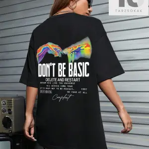 Harf Grafikli Düşük Omuzlu Tişört