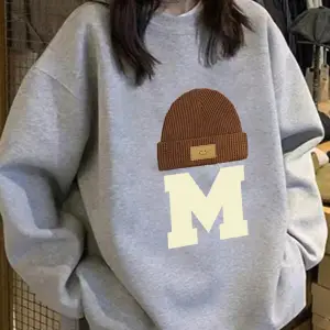 Harfli Grafik Düşük Omuz Oversize Sweat Gri