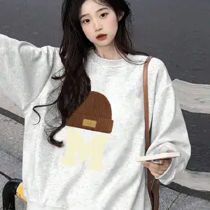 Harfli Grafik Düşük Omuz Oversize Sweat Gri