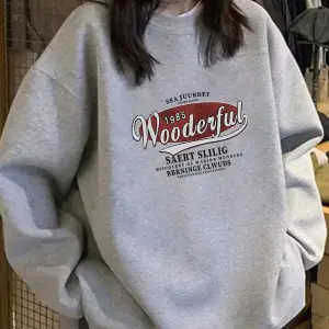 Harfli Grafik Düşük Omuz Oversize Sweat Gri