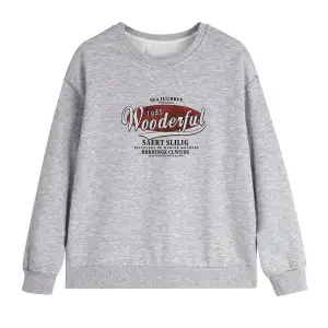 Harfli Grafik Düşük Omuz Oversize Sweat Gri