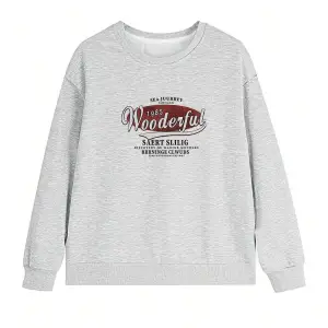 Harfli Grafik Düşük Omuz Oversize Sweat Gri