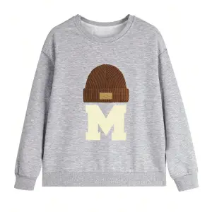 Harfli Grafik Düşük Omuz Oversize Sweat Gri