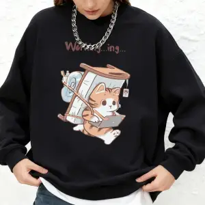 Hasta Bir Kedi Asla İşe Gelmeyi Unutmez Baskılı Kapüşonlu Kadınlar İçin Basit Sıcak Uzun Koll