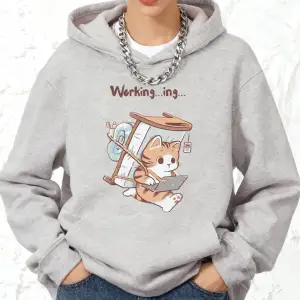 Hasta Bir Kedi Asla İşe Gelmeyi Unutmez Baskılı Kapüşonlu Üstler Pamuklu Kadınlar İçin Kışlık