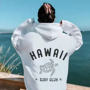 Hawall Surf Club Basit Mektup Desen Baskı Bayan Hoodie Uzun Kollu Cep Tişörtü Sıcak Kazak Mod
