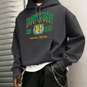 Hawkins Lisesi 1983 Baskılı Erkek Hoody Moda Sıcak Kapüşonlular Polar Hip Hop Spor Giyim Cep