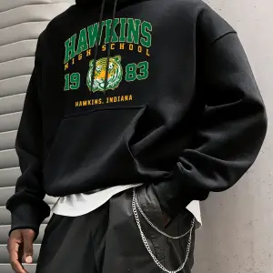 Hawkins Lisesi 1983 Baskılı Erkek Hoody Moda Sıcak Kapüşonlular Polar Hip Hop Spor Giyim Cep