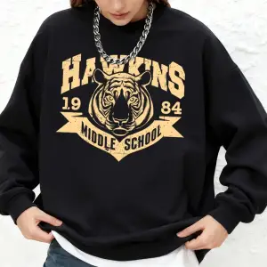 Hawkins Ortaokul 1984 Baskılı Sweatshirt Kadın Kışlık Yuvarlak Yaka Kapüşonlu Bol Jogger Kaza