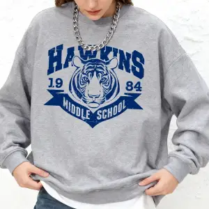 Hawkins Ortaokul 1984 Baskılı Sweatshirt Kadın Kışlık Yuvarlak Yaka Kapüşonlu Bol Jogger Kaza