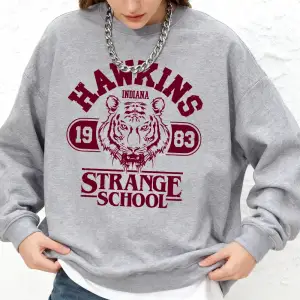 Hawkins Strange School baskılar Tişörtü Kadın Kış Polar Sıcak Kapüşonlular Bisiklet Yaka Jogg