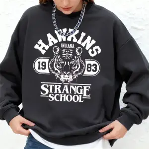 Hawkins Strange School baskılar Tişörtü Kadın Kış Polar Sıcak Kapüşonlular Bisiklet Yaka Jogg