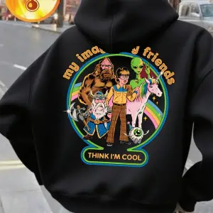 Hayali Arkadaşlarım Baskılı Kapüşonlu Üst Kadın Günlük Cepli Sweatshirt Kışlık Polar Sıcak Ka