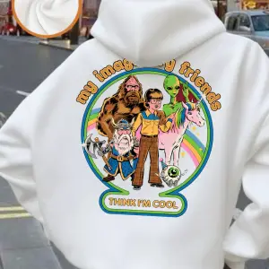 Hayali Arkadaşlarım Baskılı Kapüşonlu Üst Kadın Günlük Cepli Sweatshirt Kışlık Polar Sıcak Ka