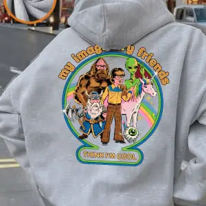 Hayali Arkadaşlarım Baskılı Kapüşonlu Üst Kadın Günlük Cepli Sweatshirt Kışlık Polar Sıcak Ka