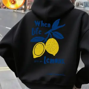 Hayat Size Limonlar Getirir Baskılı Kapüşonlu Üstler Kadın Günlük Basit Sweatshirtler Temel C