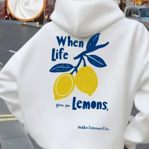 Hayat Size Limonlar Getirir Baskılı Kapüşonlu Üstler Kadın Günlük Basit Sweatshirtler Temel C