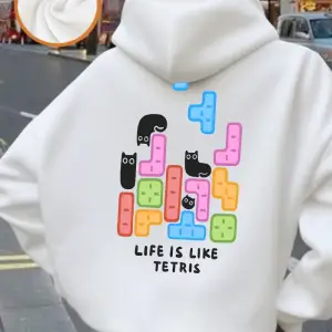 Hayat Tetris Gibi Baskılı Kapüşonlular Kadınlar Kışlık Polar Sıcak Sweatshirtler Rahat Günlük