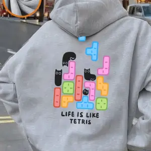Hayat Tetris Gibi Baskılı Kapüşonlular Kadınlar Kışlık Polar Sıcak Sweatshirtler Rahat Günlük