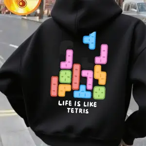 Hayat Tetris Gibi Baskılı Kapüşonlular Kadınlar Kışlık Polar Sıcak Sweatshirtler Rahat Günlük