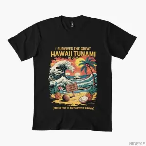 Hayatta Kaldım Hawaii Tsunami 2025 Meme T-shirt Erkekler Kadınlar Için % 100% Pamuk T Shirt K