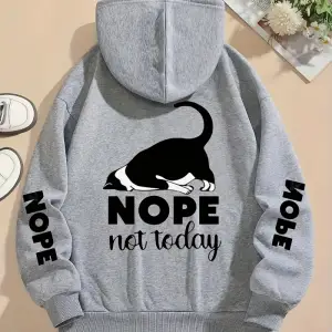 Hayır Bugün Değil Baskılar Kapüşonlular Bayan Sevimli Kedi Kazaklar Gevşek Cep Sıcak Polar Ti