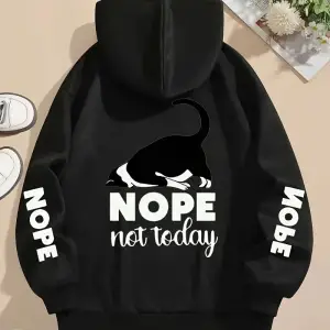 Hayır Bugün Değil Baskılar Kapüşonlular Bayan Sevimli Kedi Kazaklar Gevşek Cep Sıcak Polar Ti