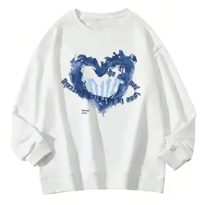 Heart Pattern Drop Shoulder Pullover Beyaz
