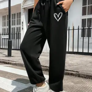 Heart Print Drawstring Waist 4 Mevsim Eşofman