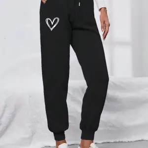 Heart Print Drawstring Waist 4 Mevsim Eşofman