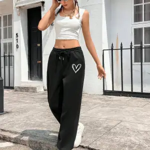 Heart Print Drawstring Waist 4 Mevsim Eşofman