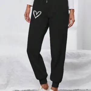 Heart Print Drawstring Waist 4 Mevsim Eşofman