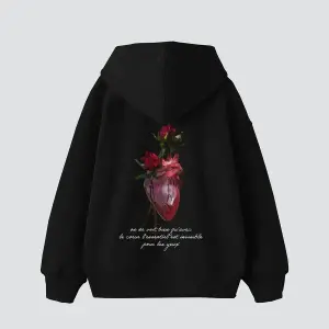 Heart&Rose Baskılı Oversize Unisex Premium Siyah