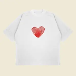 Heartprint Baskılı Oversize Unisex Pamuklu Nefes Alan Kalın Kumaşlı