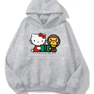 hello and milo Baskılı oversize sweatshirt gri