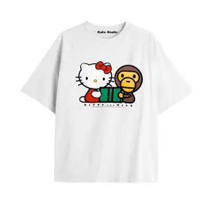Hello kıtty and bape milo oversize t-shirt Beyaz