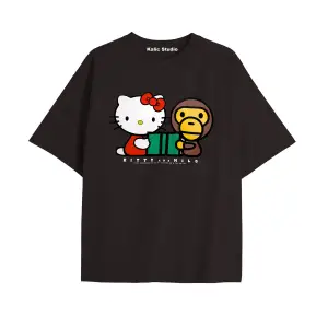 Hello kıtty and bape milo oversize t-shirt siyah