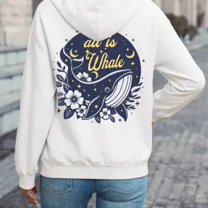 Hepsi Balina Sanat Tasarımı Baskılı Kapüşonlu Üstler Kadın Temel Cep Kazaklar Polar Sıcak Yum