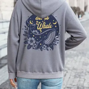 Hepsi Balina Sanat Tasarımı Baskılı Kapüşonlu Üstler Kadın Temel Cep Kazaklar Polar Sıcak Yum