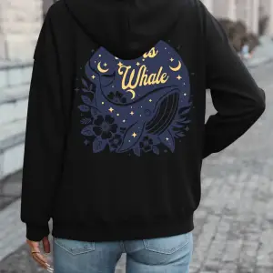 Hepsi Balina Sanat Tasarımı Baskılı Kapüşonlu Üstler Kadın Temel Cep Kazaklar Polar Sıcak Yum