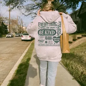 Her Şey Tamam Olacak Yeşil Kalp Çizim Tasarım Kadın Giyim Trendy Yeni Kapşonlu Rahat Cep Spor